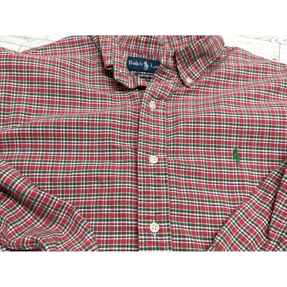 Polo Ralph Lauren Custom Fit Red Green Gingham Plaid Button Up Shirt‎ Mens XL